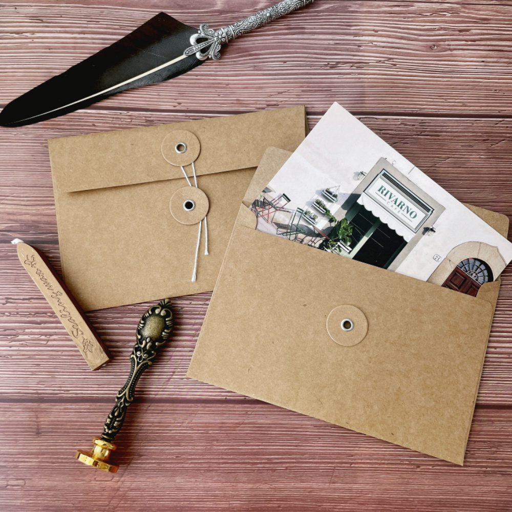 크라프트 하도메봉투 감성 빈티지 단추 편지 청첩장 감사 카드 엽서 제품 이미지