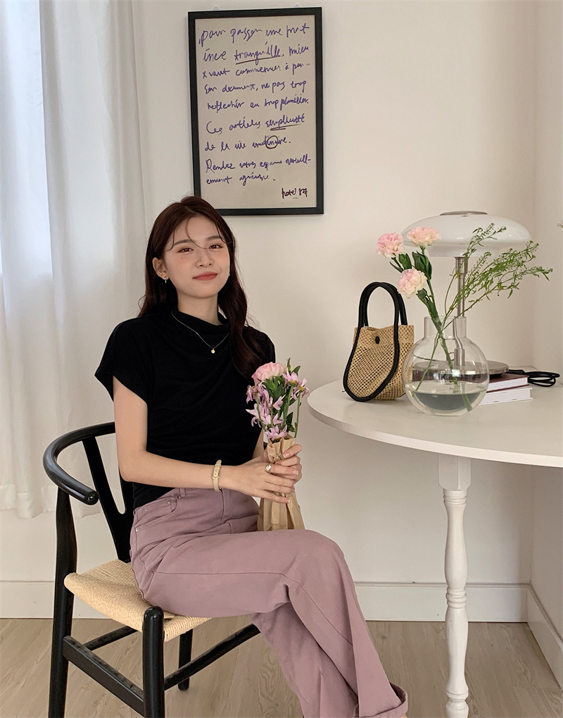 가련 여름 드레이프 셔링 터틀넥 반팔 티셔츠 이너티 블라우스 르뚜앙 상세 이미지 21