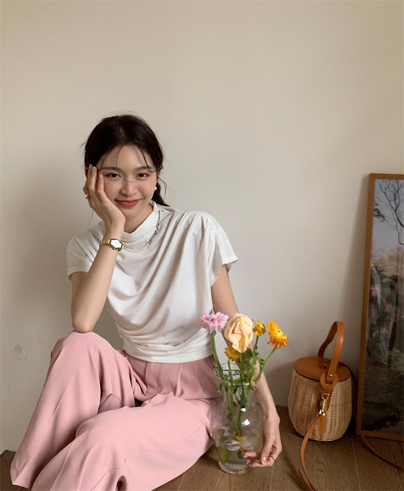 가련 여름 드레이프 셔링 터틀넥 반팔 티셔츠 이너티 블라우스 르뚜앙 상세 이미지 15