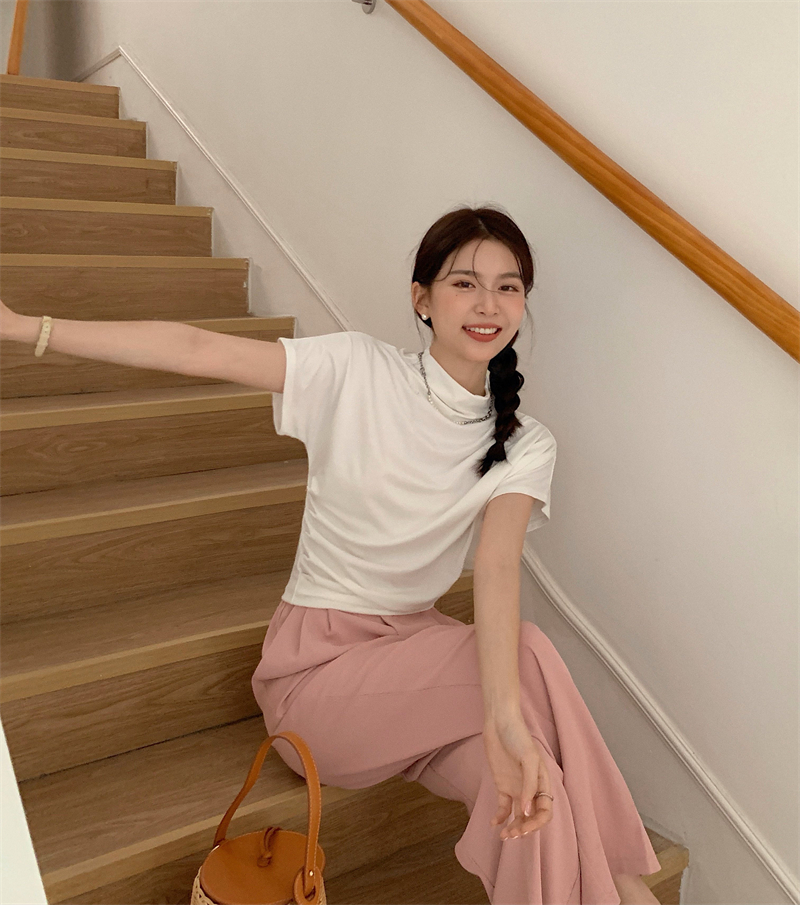 가련 여름 드레이프 셔링 터틀넥 반팔 티셔츠 이너티 블라우스 르뚜앙 상세 이미지 13