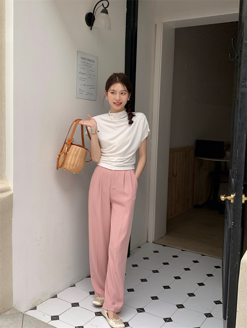 가련 여름 드레이프 셔링 터틀넥 반팔 티셔츠 이너티 블라우스 르뚜앙 상세 이미지 8