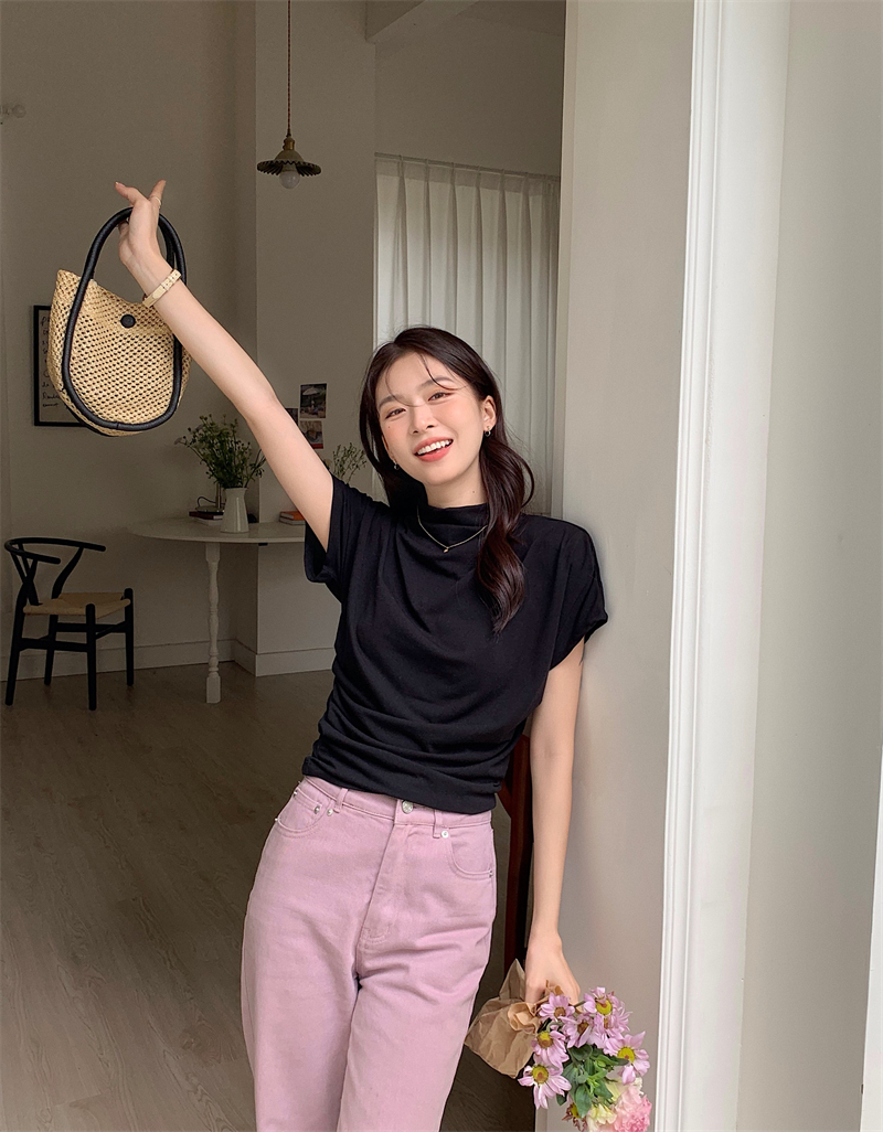 가련 여름 드레이프 셔링 터틀넥 반팔 티셔츠 이너티 블라우스 르뚜앙 상세 이미지 20