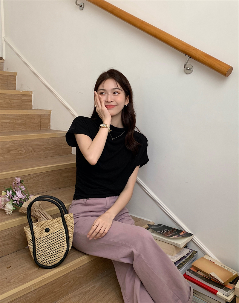 가련 여름 드레이프 셔링 터틀넥 반팔 티셔츠 이너티 블라우스 르뚜앙 상세 이미지 25