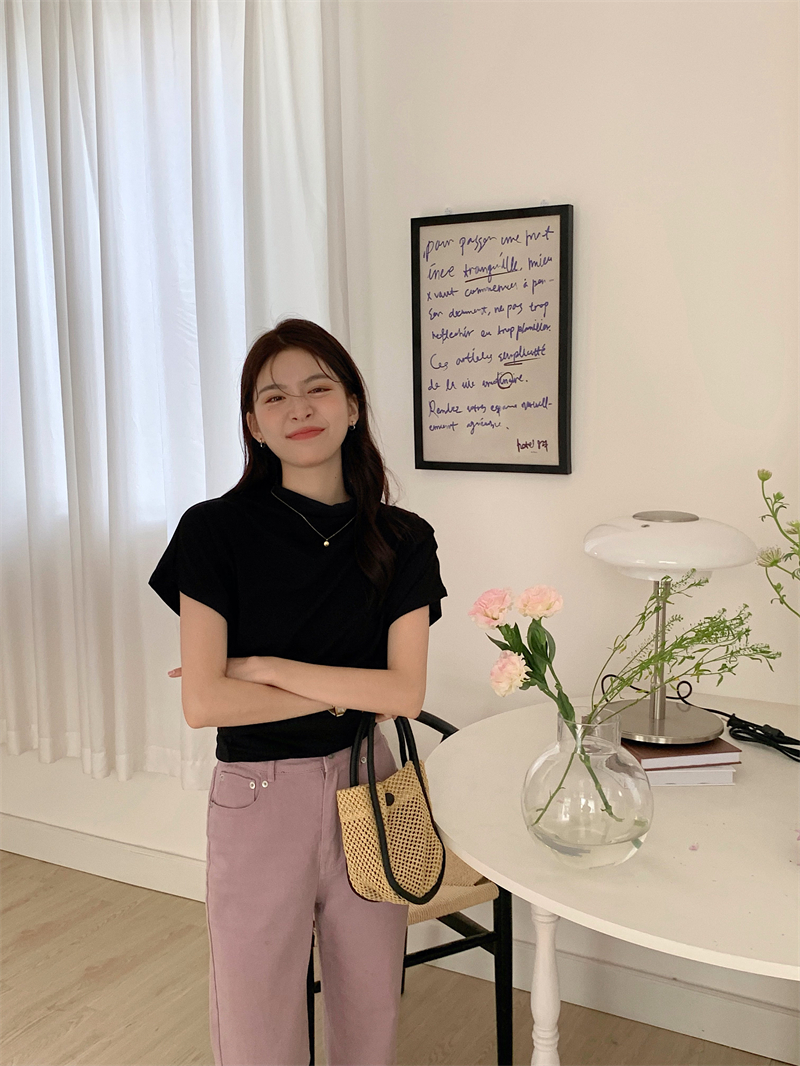 가련 여름 드레이프 셔링 터틀넥 반팔 티셔츠 이너티 블라우스 르뚜앙 상세 이미지 22