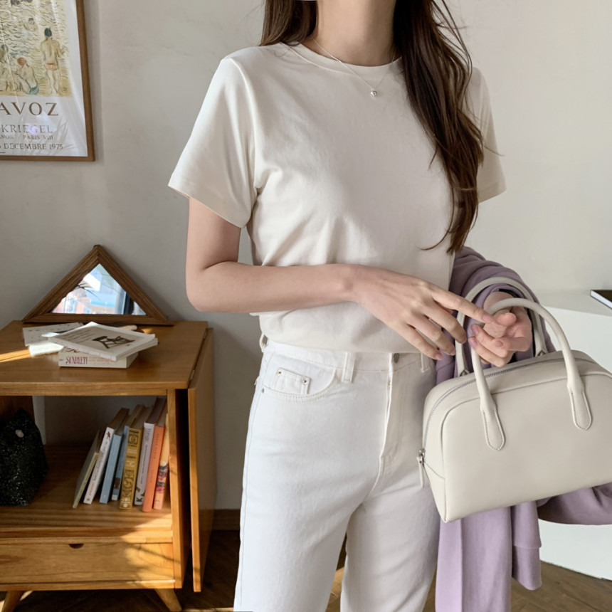 쫀득 면 스판 여성 티셔츠 라운드 레이어드 이너 티셔츠 기본 여자흰티 여름 여자 반팔티