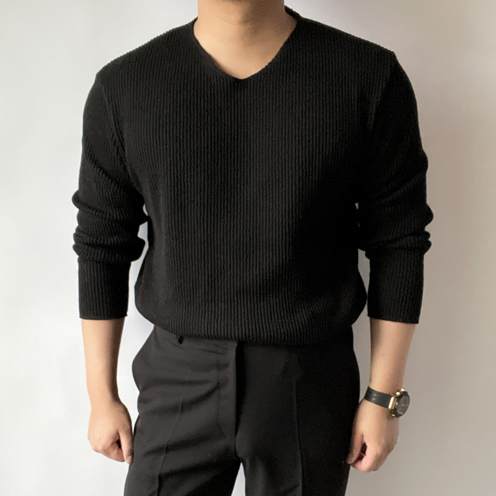 남자 머슬핏 V넥 골지 워셔블 봄 가을 겨울 니트 이미지 4