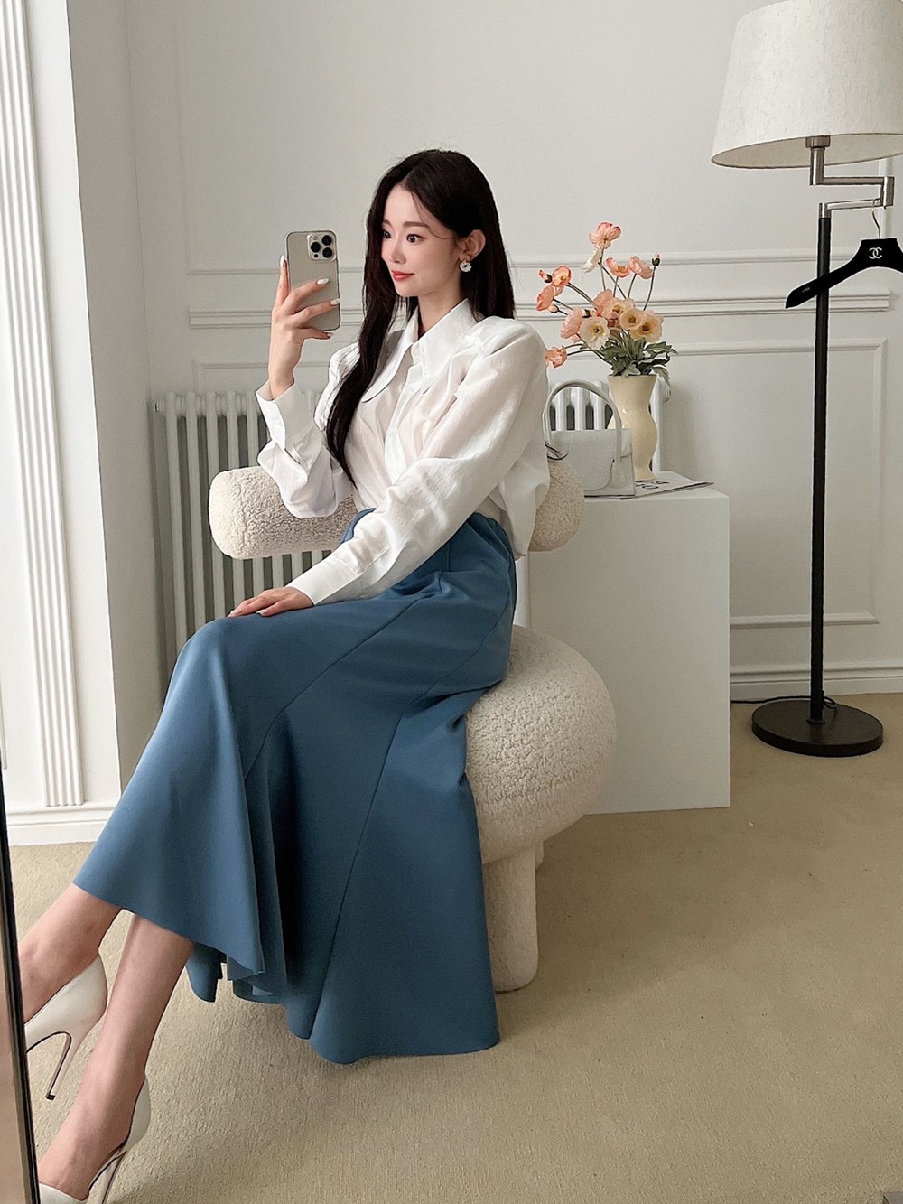 머메이드 절개 밴딩 롱 스커트 오피스룩 정장 이미지 4