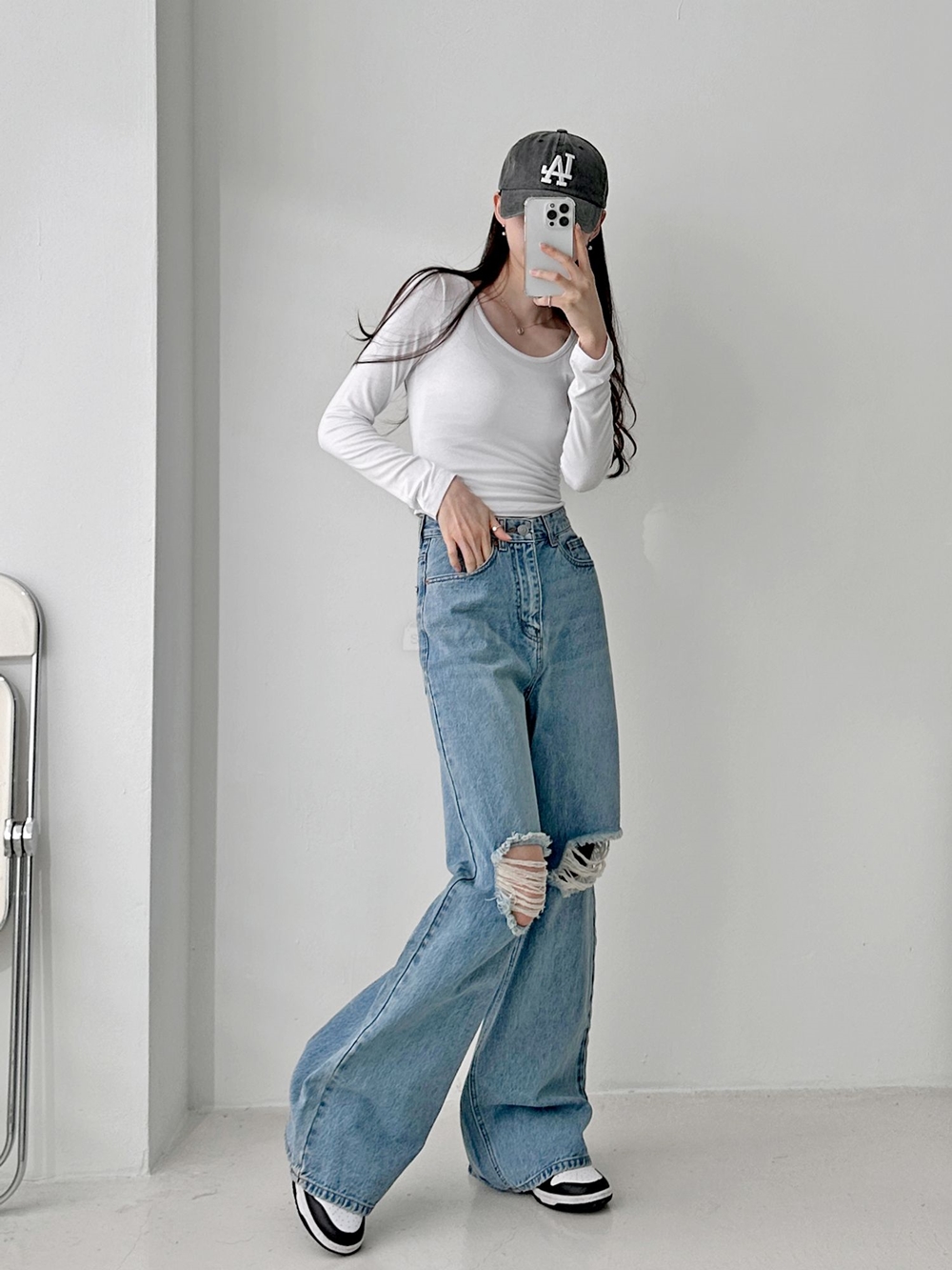 쫀쫀 무지 스판 유넥 세미크롭 이너 긴팔 티셔츠 이미지 4