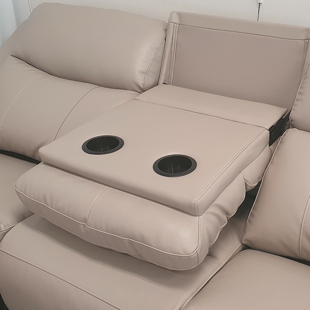 스코나 페리스 올나파 가죽 컵홀더 전동 리클라이너 소파 스툴미포함, 다크베이지, 4인용