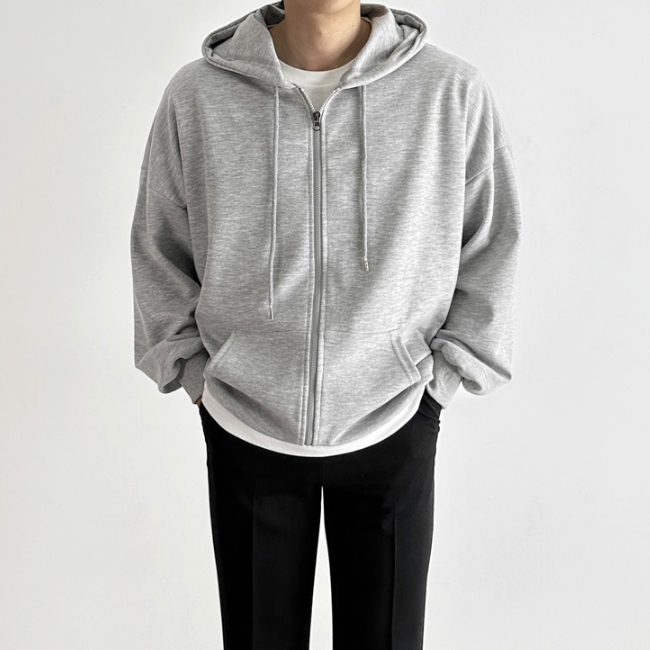 남자 브래치 봄 가을 투웨이 무지 후드집업 이미지 4