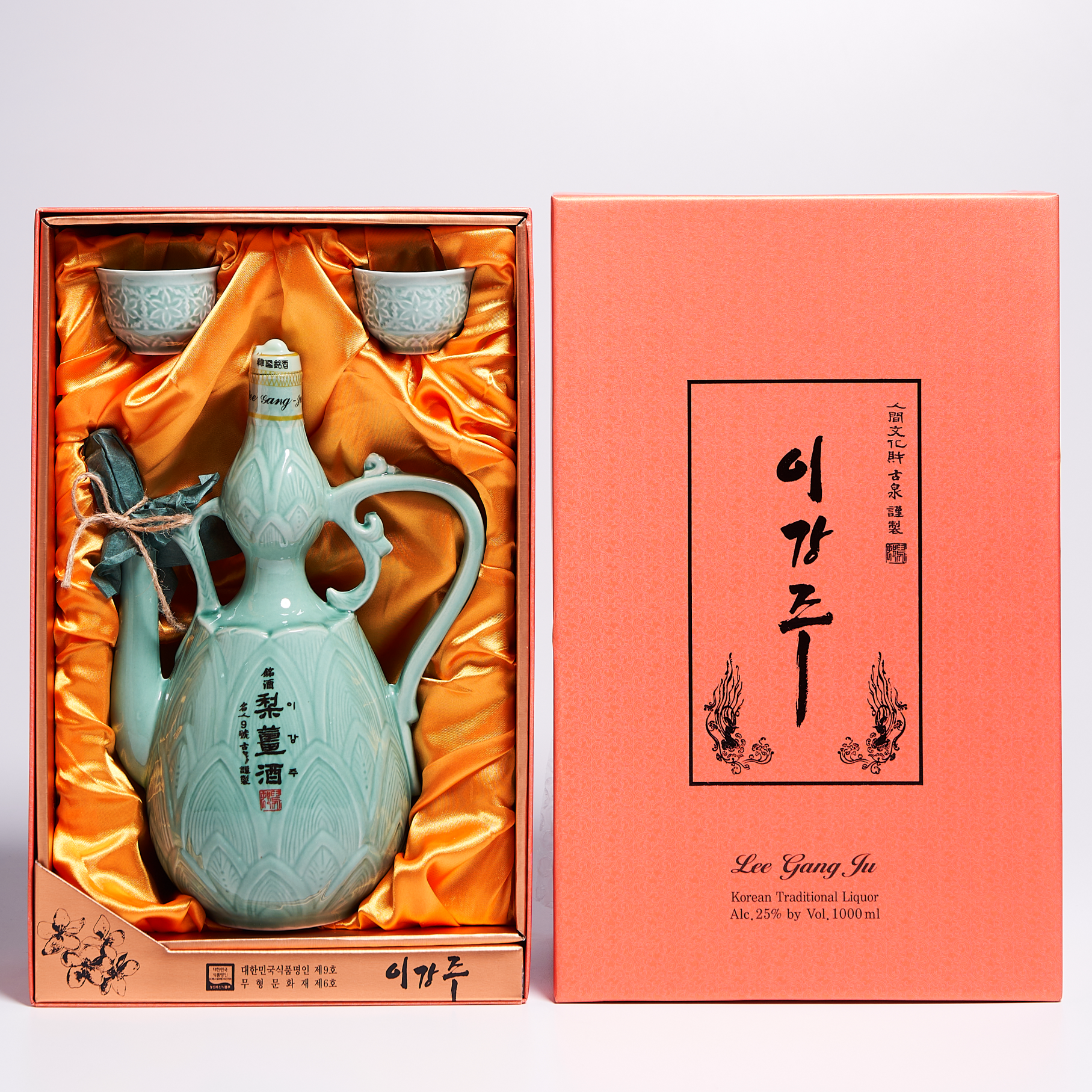 전주 이강주 18호 도자기 25도 1000ml 1L 대용량 선물세트(보자기 포장) - 메인 이미지
