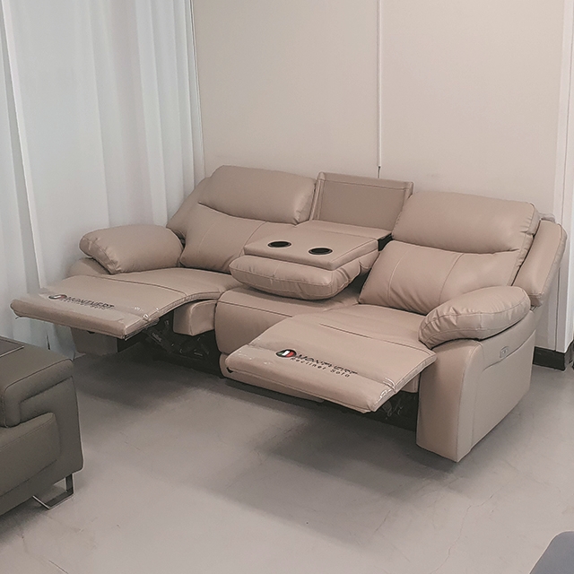 스코나 페리스 올나파 가죽 컵홀더 전동 리클라이너 소파 스툴미포함, 다크베이지, 4인용