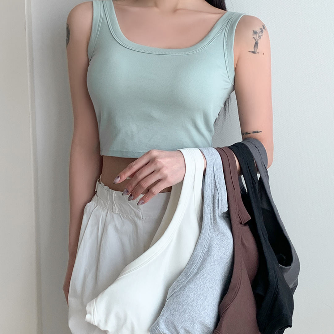 비침없는 캡내장 크롭 레이어드 나시탑 6color - 메인 이미지