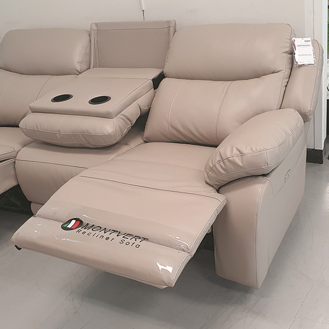 스코나 페리스 올나파 가죽 컵홀더 전동 리클라이너 소파 스툴미포함, 다크베이지, 4인용