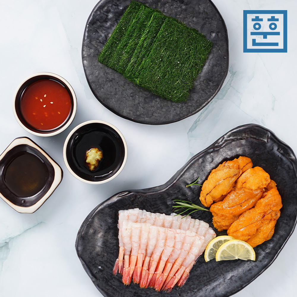 단새우 우니 감태 홈마카세 세트 성게알 연어 광어 우단감