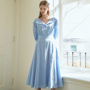 LEINA Deep Vneck Collar Flared Dress_Sky 착용 후기 | 사이즈/핏 총정리 - 상품 이미지 2