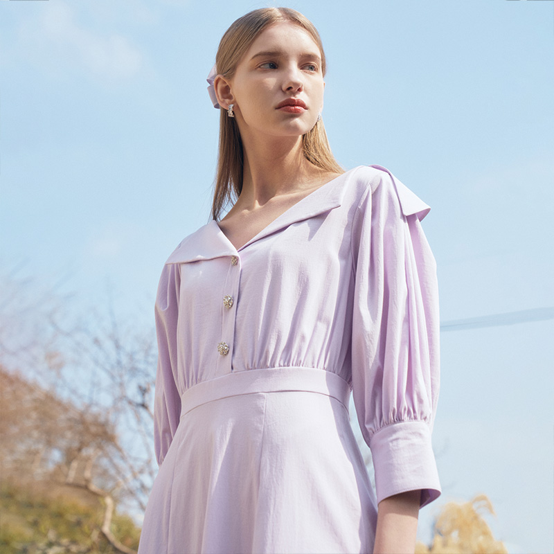 LEINA Deep Vneck Collar Flared Dress_Purple 이미지 4