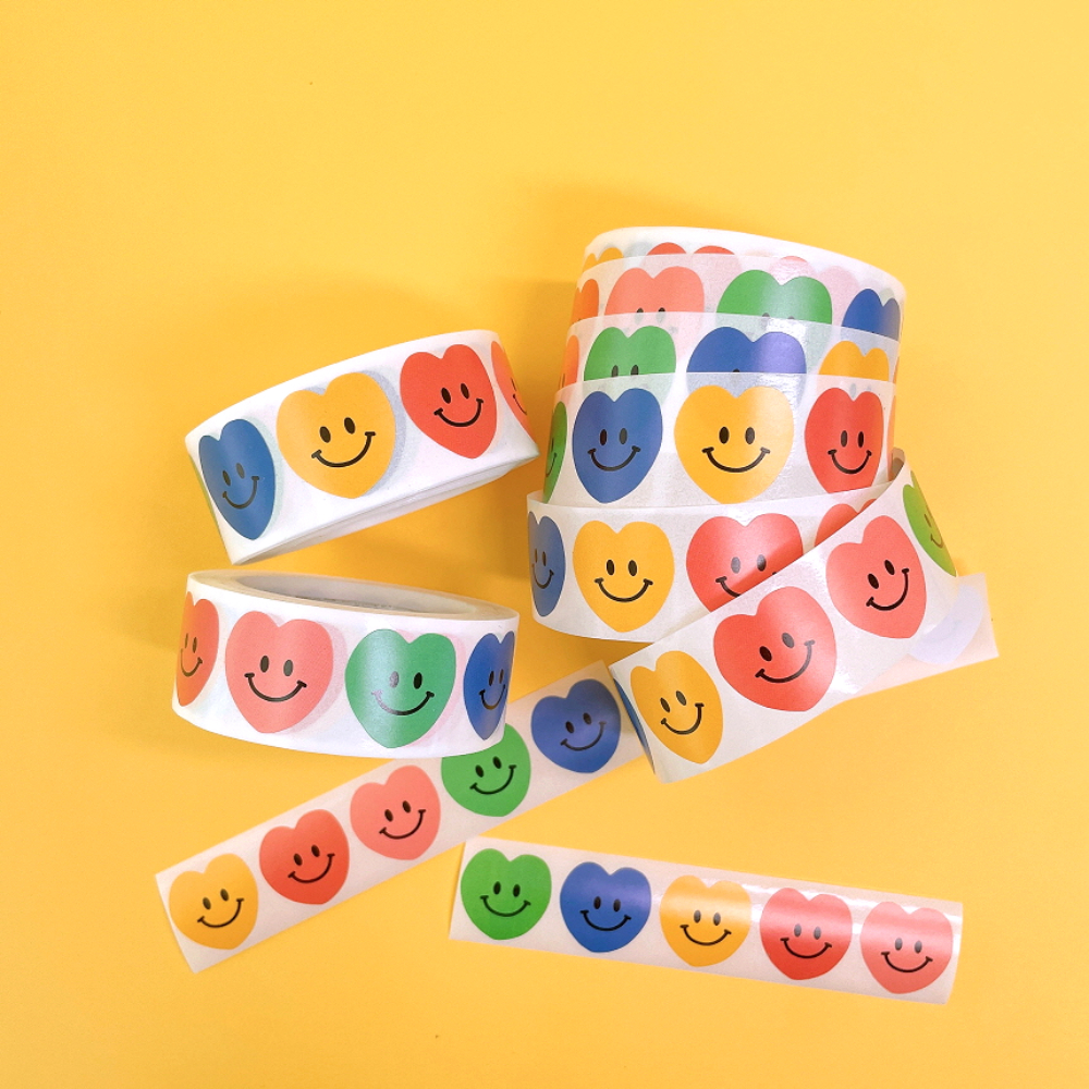 하트 스마일 롤 스티커 답례품 구디백 선물 포장 스티커 꾸미기 제품 이미지