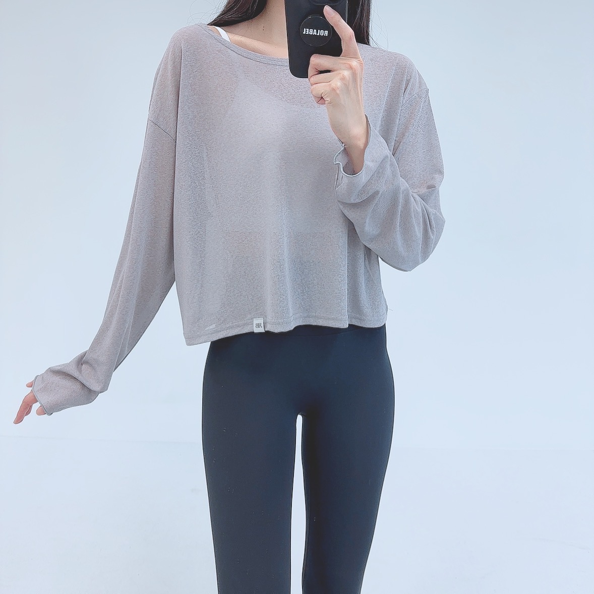 로라벨 오늘 필라테스복 여성 요가복 필라테스 요가 상의 티셔츠 커버업 운동복 긴팔 크롭 - 상세 이미지 5
