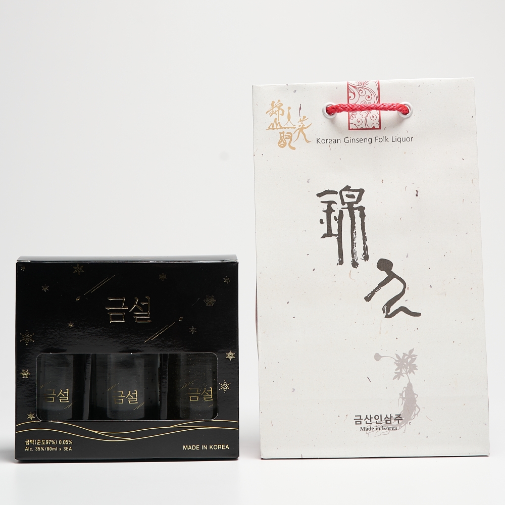 금설 미니어쳐 35도 80ml 3병 금가루 소주 금산인삼주 김창수(케이스, 쇼핑백) - 상세 이미지 5