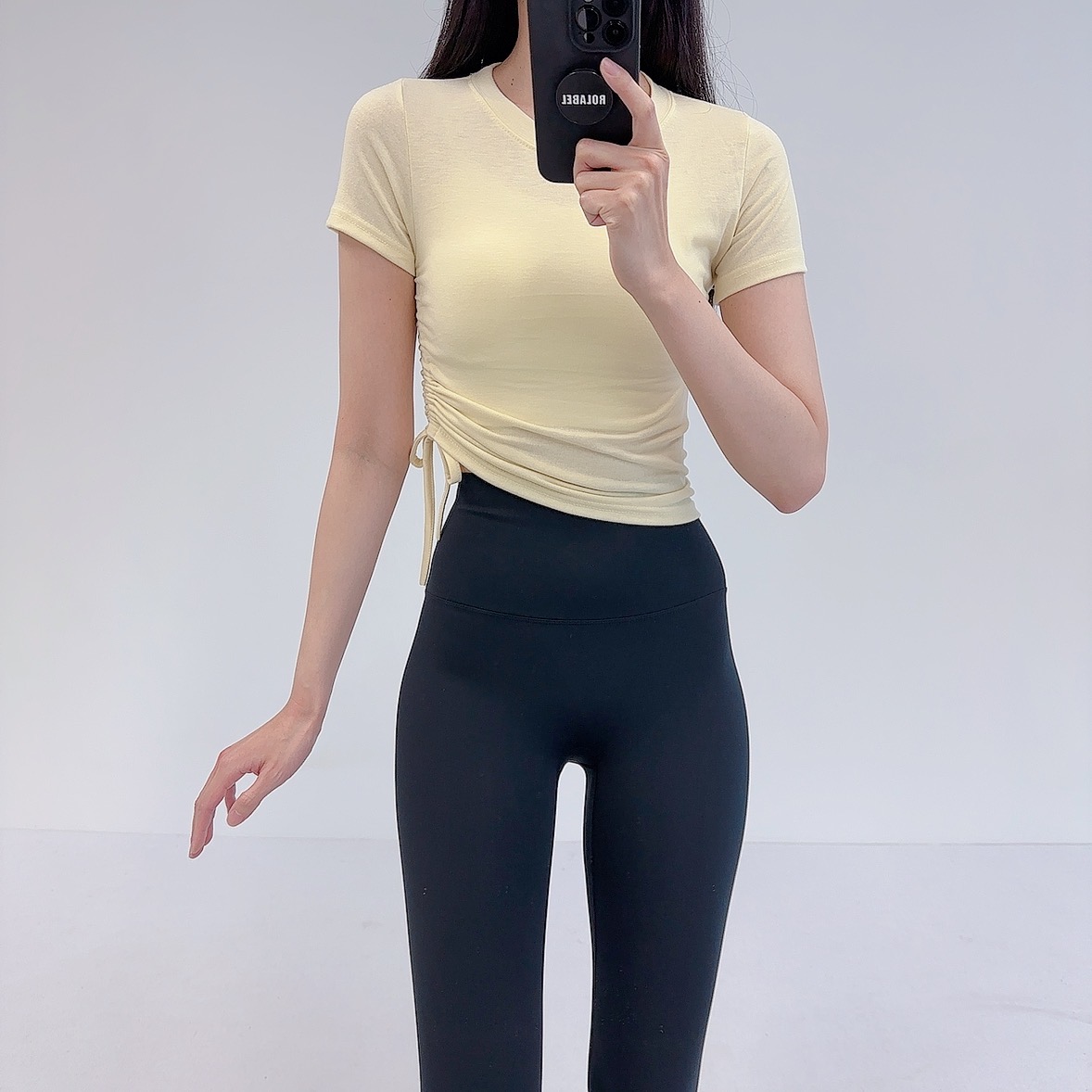 로라벨 퐁키 필라테스복 여성 요가복 필라테스 요가 상의 옷 커버업 운동복 탑 반팔 크롭 - 상세 이미지 4