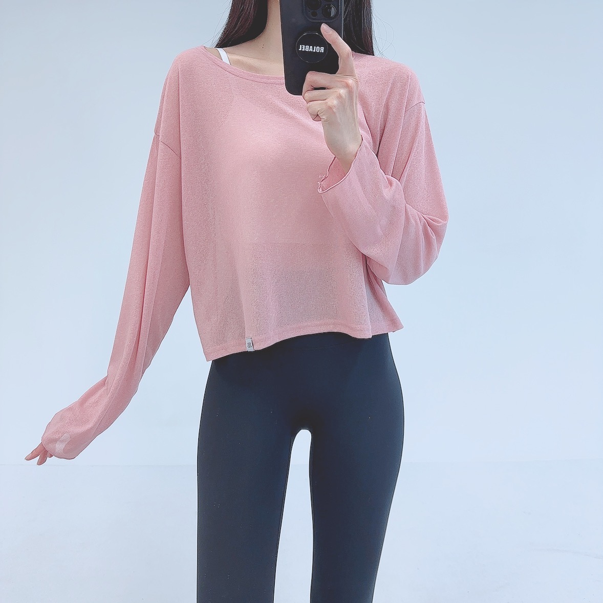 로라벨 오늘 필라테스복 여성 요가복 필라테스 요가 상의 티셔츠 커버업 운동복 긴팔 크롭 - 상세 이미지 3