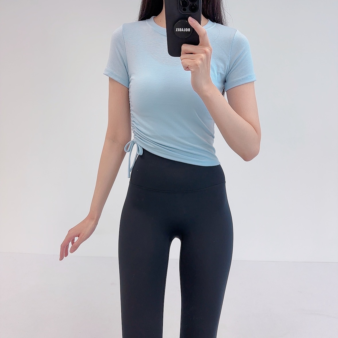로라벨 퐁키 필라테스복 여성 요가복 필라테스 요가 상의 옷 커버업 운동복 탑 반팔 크롭 - 상세 이미지 2