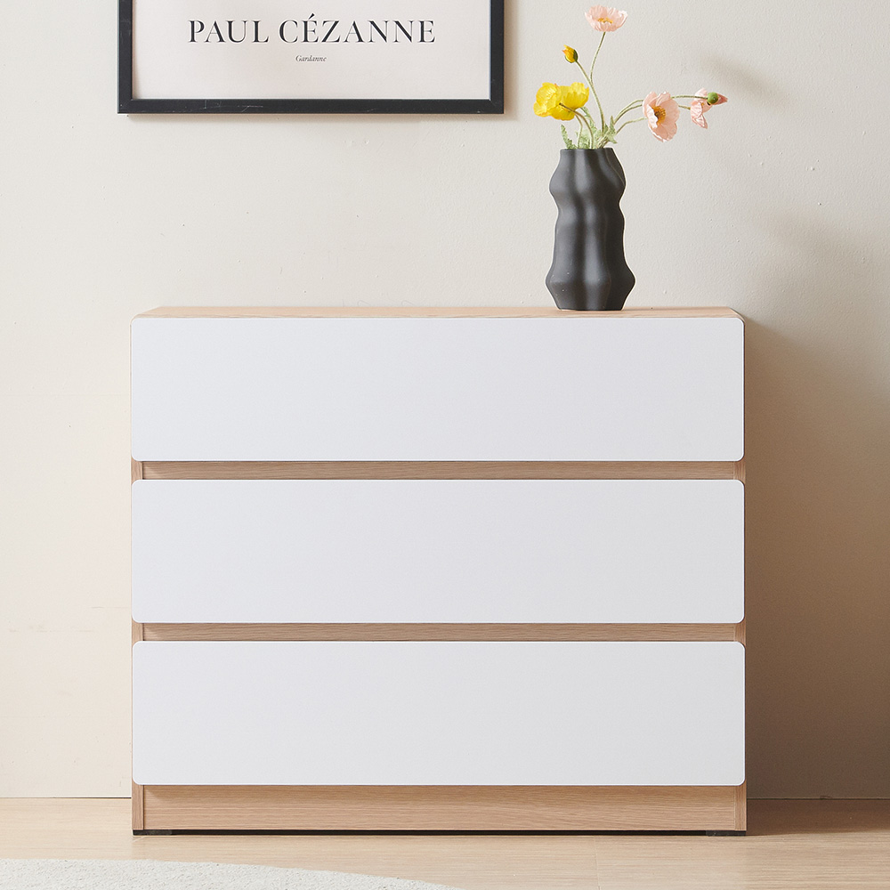 스코나 디스트 3단 서랍 높은 거실장 사이드보드 800mm, 오크화이트