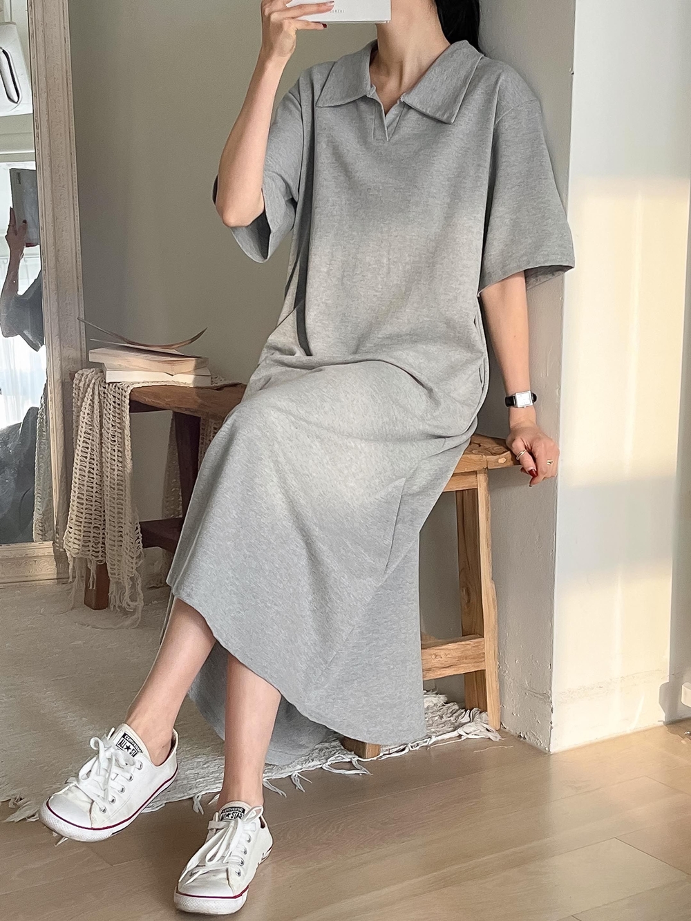 PK원피스 데일리룩 여성 여름 카라 반팔 맥시 롱 원피스 이미지 6