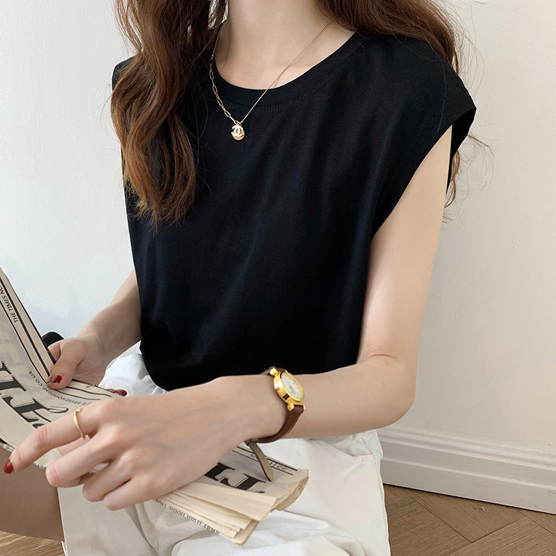 이너티 무지 레이어드 블랙 화이트 봄 여름 흰티 캡 소매 반팔 나시 이미지 3