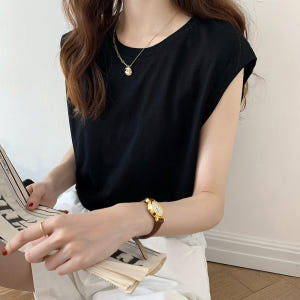 이너티 무지 레이어드 블랙 화이트 봄 여름 흰티 캡 소매 반팔 나시 착용 후기 | 사이즈/핏 총정리 - 상품 이미지 3