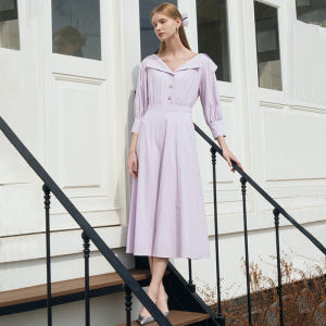 LEINA Deep Vneck Collar Flared Dress_Pur... 착용 후기 | 사이즈/핏 총정리 - 상품 이미지 2