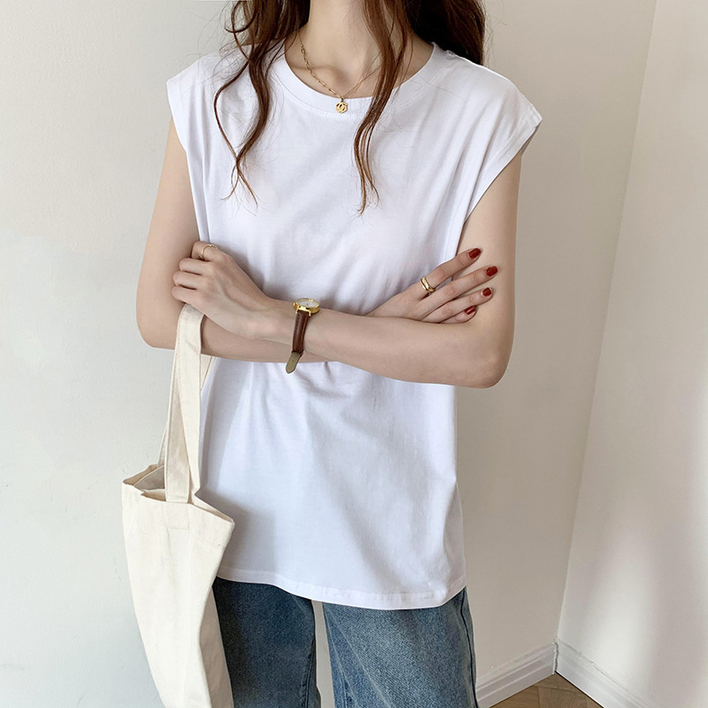 이너티 무지 레이어드 블랙 화이트 봄 여름 흰티 캡 소매 반팔 나시 이미지 4