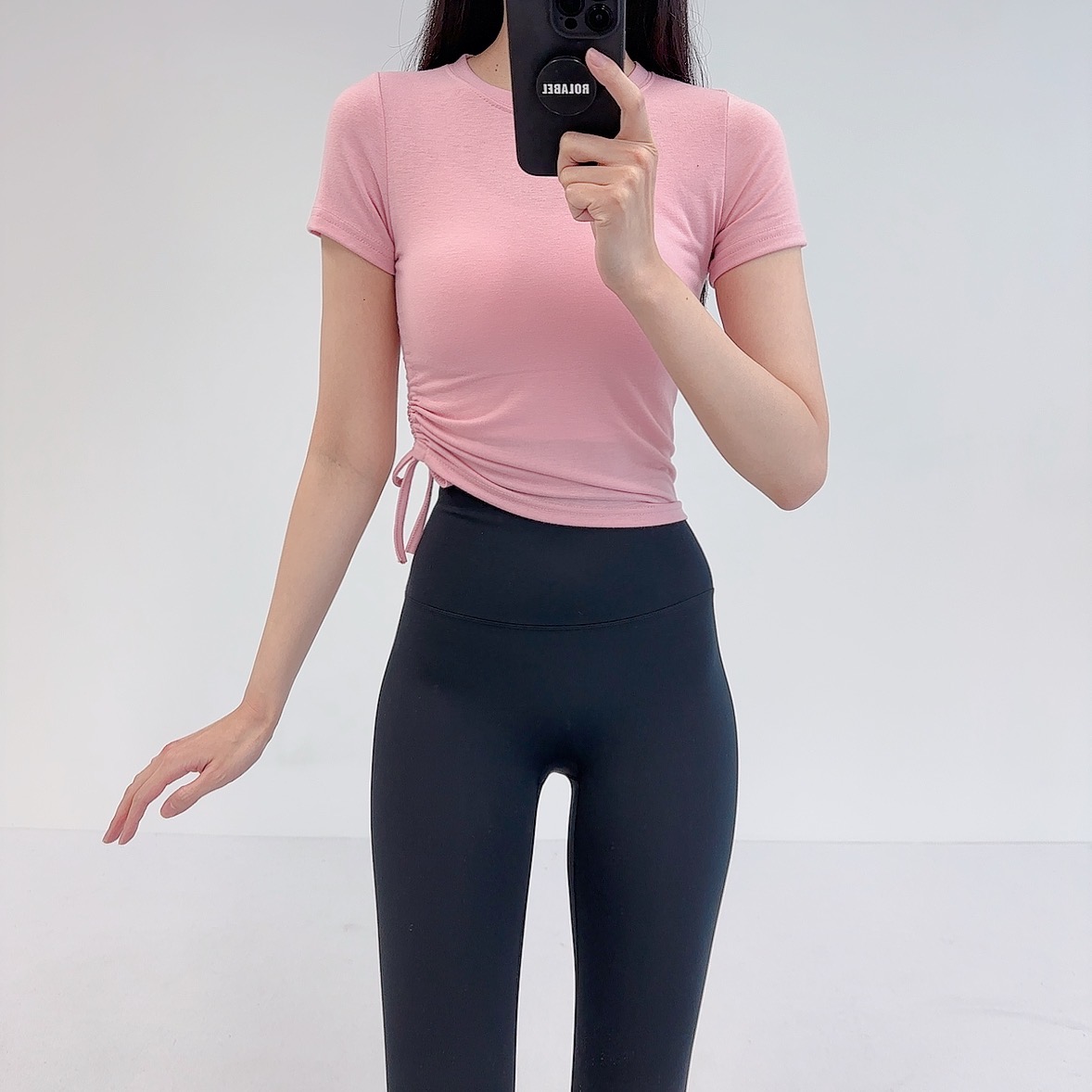 로라벨 퐁키 필라테스복 여성 요가복 필라테스 요가 상의 옷 커버업 운동복 탑 반팔 크롭 - 상세 이미지 3