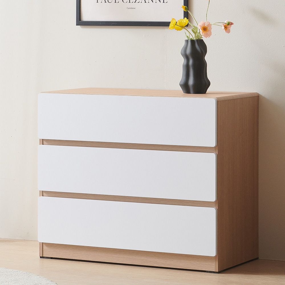 스코나 디스트 3단 서랍 높은 거실장 사이드보드 800mm, 오크화이트