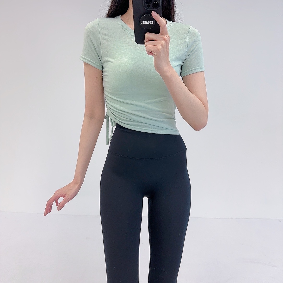 로라벨 퐁키 필라테스복 여성 요가복 필라테스 요가 상의 옷 커버업 운동복 탑 반팔 크롭 - 상세 이미지 5
