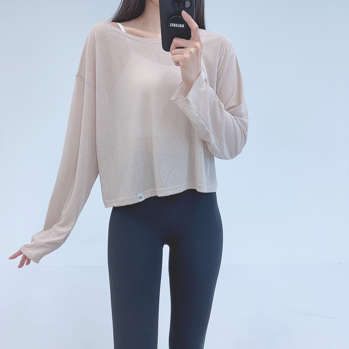 로라벨 오늘 필라테스복 여성 요가복 필라테스 요가 상의 티셔츠 커버업 운동복 긴팔 크롭 - 상세 이미지 4