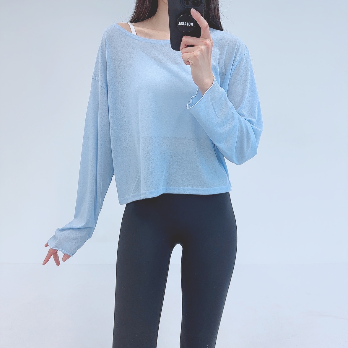 로라벨 오늘 필라테스복 여성 요가복 필라테스 요가 상의 티셔츠 커버업 운동복 긴팔 크롭 - 상세 이미지 2