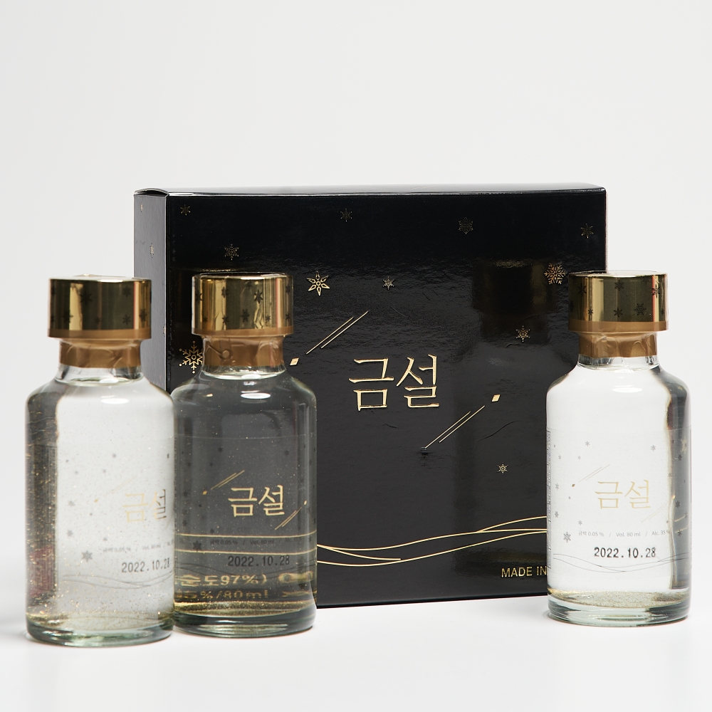 금설 미니어쳐 35도 80ml 3병 금가루 소주 금산인삼주 김창수(케이스, 쇼핑백) - 상세 이미지 2