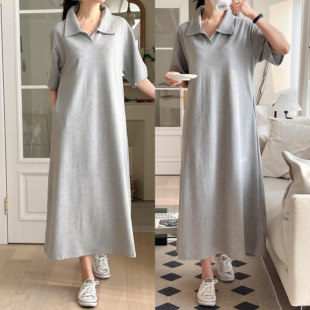 PK원피스 데일리룩 여성 여름 카라 반팔 맥시 롱 원피스 - 상품 이미지