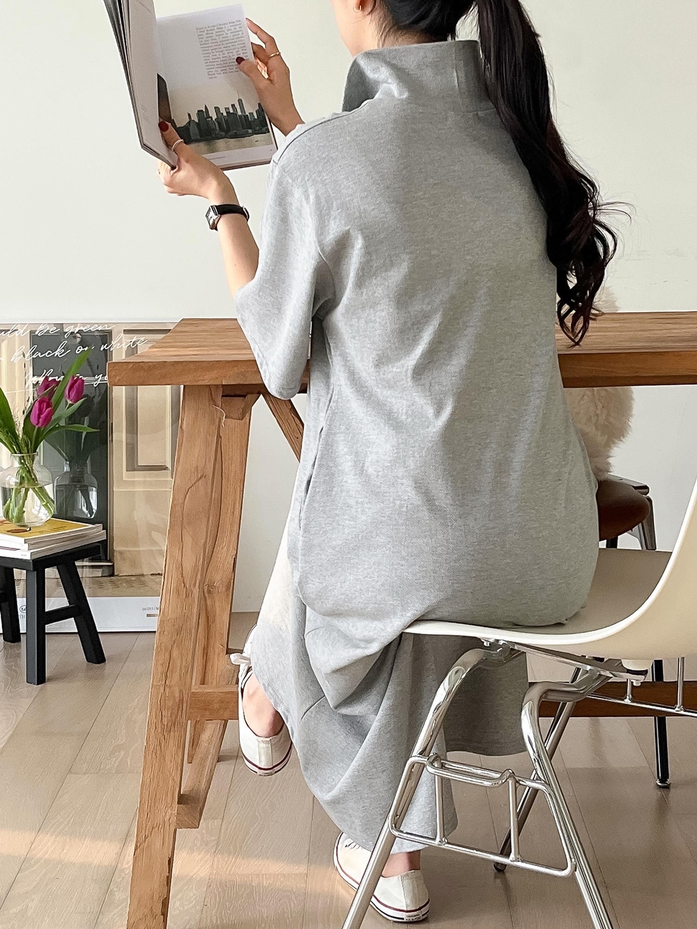 PK원피스 데일리룩 여성 여름 카라 반팔 맥시 롱 원피스 이미지 8