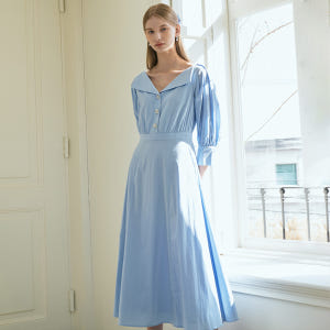 LEINA Deep Vneck Collar Flared Dress_Sky 착용 후기 | 사이즈/핏 총정리 - 상품 이미지 3