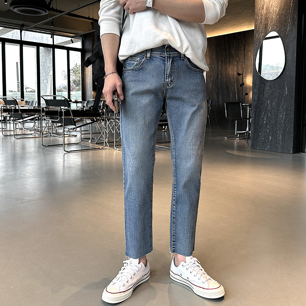 (SALE)남자 히든밴딩 청바지 데미지 워싱 스판 9부 데님팬츠 이미지 7