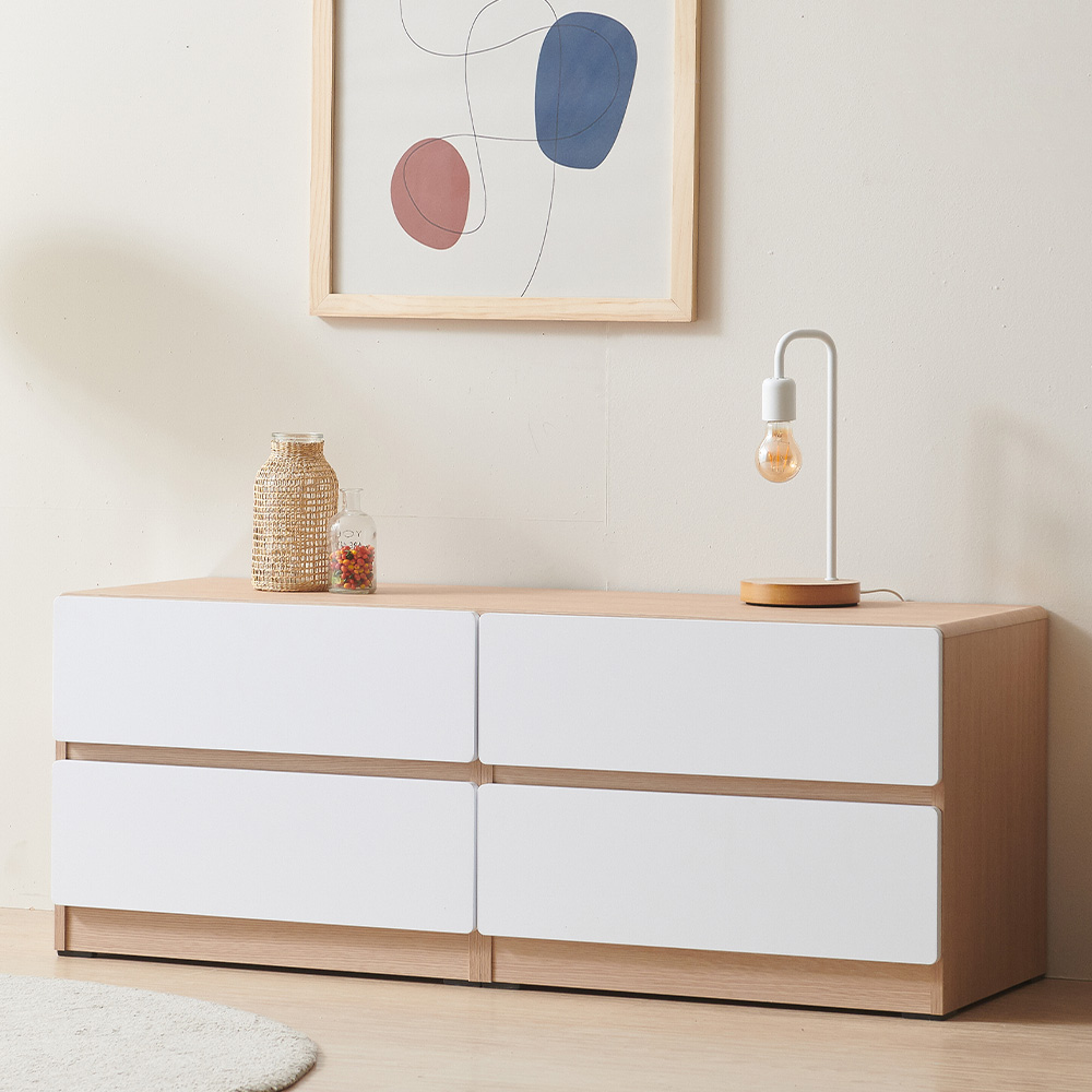 스코나 디스트 2단 서랍 거실장 인테리어 TV장 1200mm, 오크화이트