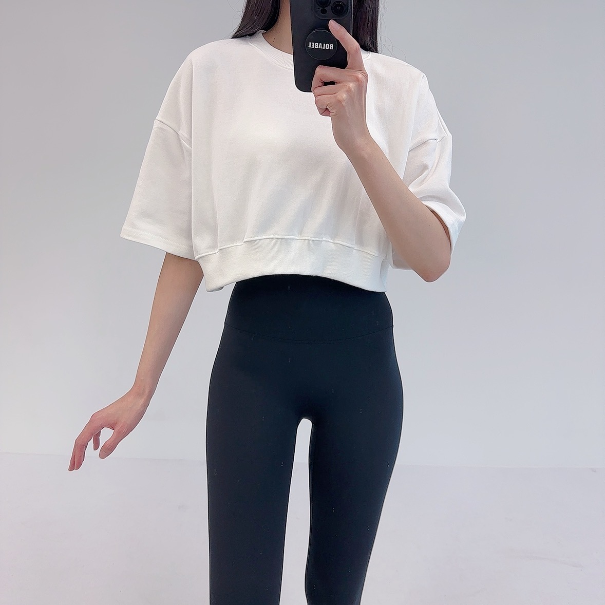 로라벨 플라 필라테스복 여성 요가복 필라테스 요가 상의 옷 커버업 운동복 탑 반팔 크롭 - 상세 이미지 4