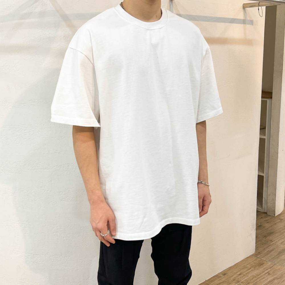 무지 기본 면 반팔 이너 박스 레이어드 옆트임 롱 티 흰색 오버핏 티셔츠 - 상세 이미지 3