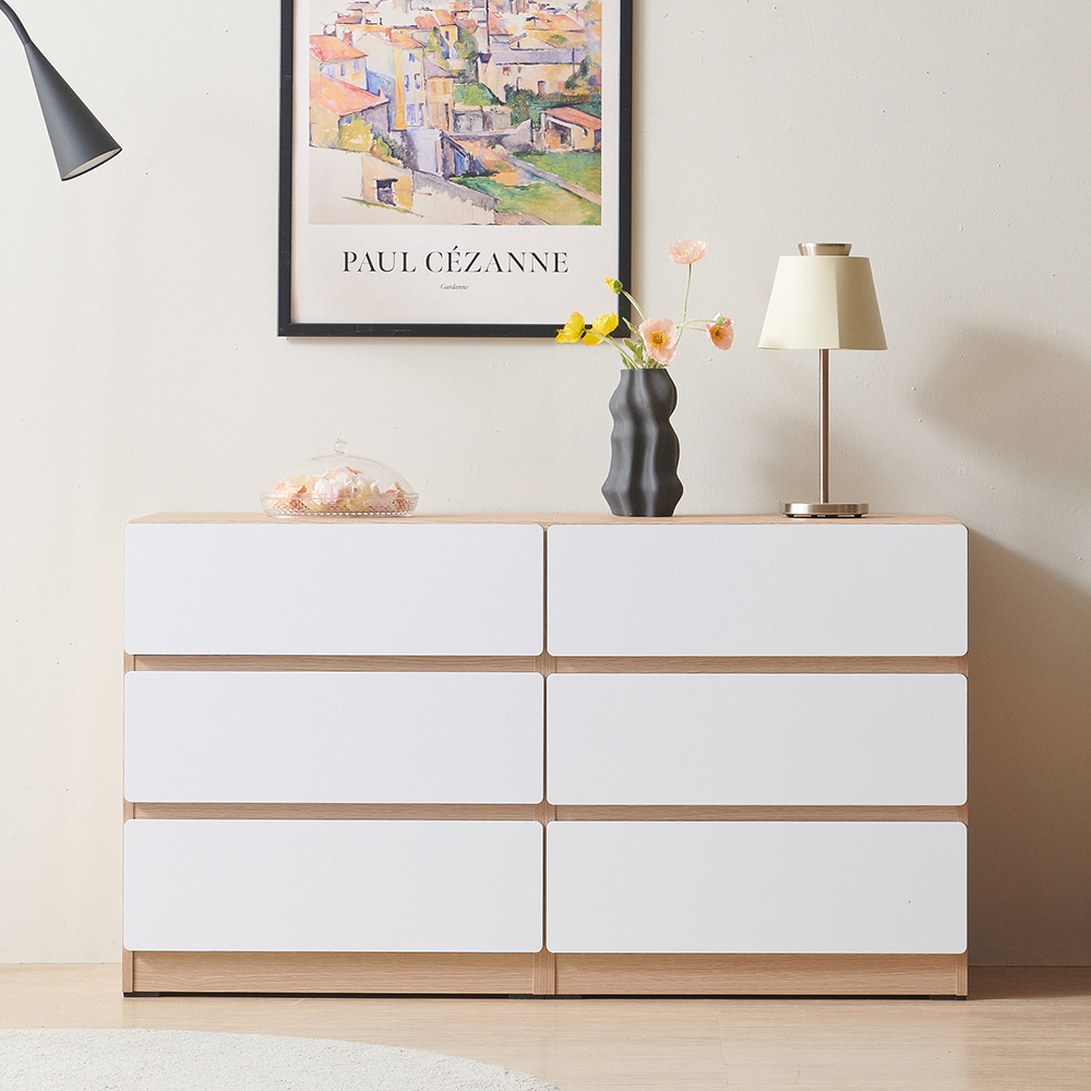 스코나 디스트 3단 서랍 높은 거실장 사이드보드 1200mm, 오크화이트