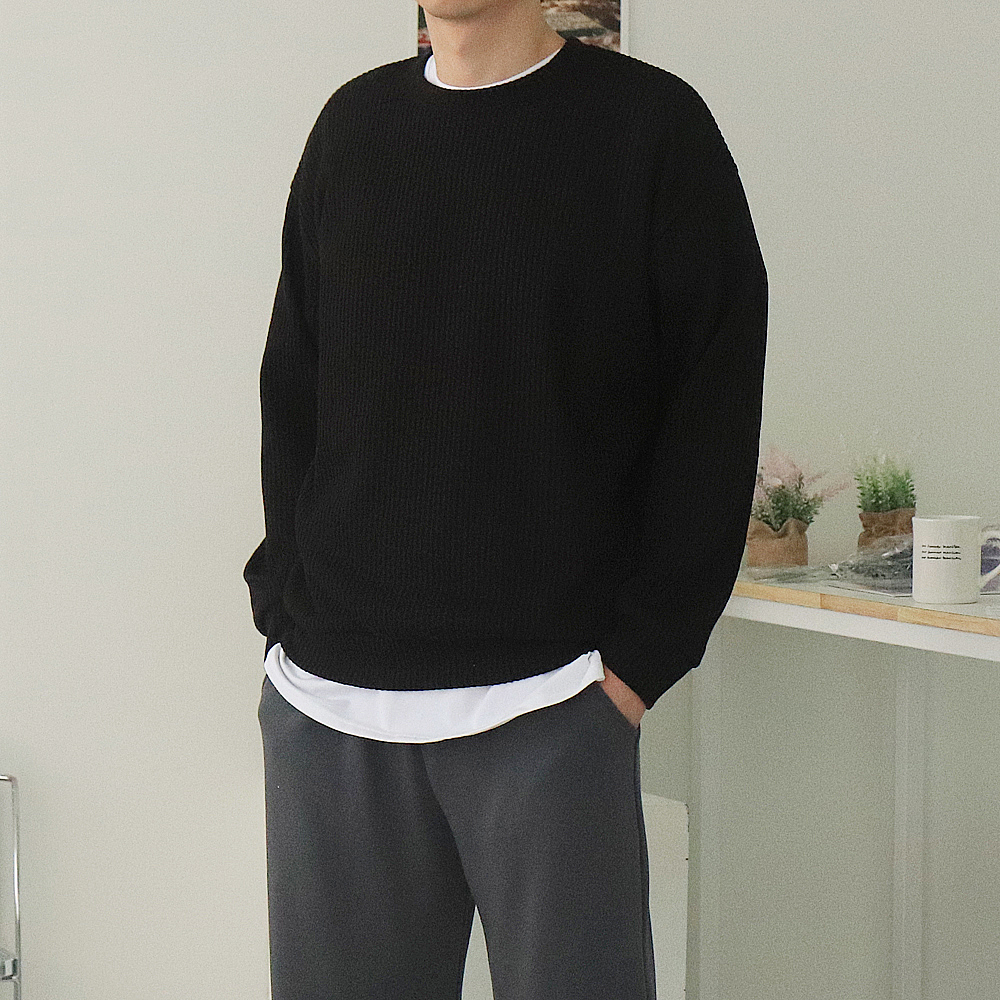 남자봄니트 오버핏 골지 커플니트 남자맨투맨 이미지 3