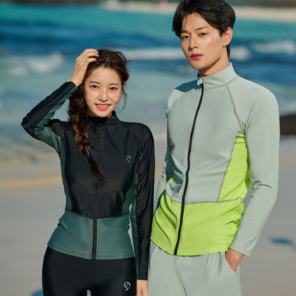 위크나인 래쉬가드 집업 여자 남자 커플 물놀이 워터파크 긴팔 수영복 데미안 - 상품 이미지