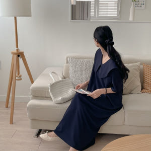 여름원피스 세일러 세라 카라 루즈핏 하객룩 휴양지 반팔 롱 원피스 착용 후기 | 사이즈/핏 총정리 - 상품 이미지 3